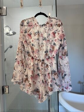 Floral Tie-Waist Long-Sleeve Peplum Top - Pink Floral